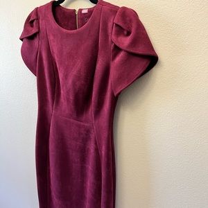 CALVIN KLEIN Suede Tulip Sheath Dress, Burgundy, Size 2